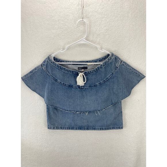 Levi’s Made & Crafted Denim Ruffle Top Women’s Size S Blue Chambray Blouse - Picture 2 of 9